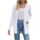 Generisch Damen Leichter Cardigan Strickjacke Langarm Casual Strickmantel Mit Taschen Und Mit Knöpfen Leicht V-Ausschnitt Blazer Slim Fit Strickcardigan Einfarbig Sweatshirt Warme Langarmshirt