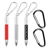 HDGSAFD Multifunktions-Werkzeugstifte, 3er Set, Schwarz, Rot, Silber, Metall, Aluminium, Karabiner, Lineal, Schraubendreher, Touchscreen, Outdoor, Heimwerker, Profis