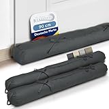 Beautissu 2er Set Zugluftstopper 90cm Viento – Türluftstopper Haustür Kältestopper für Türen & Fenster Durchzugstopper mit Tragegriff – Türwindfänger Türdichtung 90x10cm in Anthrazit
