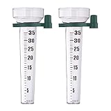 Relaxdays Regenmesser 2er Set, mit Halterung, Niederschlagsmesser Garten, Skala 35 mm/m², Kunststoff, transparent/grün