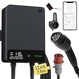 dé Typ 2 Wallbox 11kW mit APP und RFID, 6-16A 3-Phasen EV-Ladegerät 400V mit 7,5m Ladekabel und Kabelhalter für BEV/PHEV, RCD Typ-B & IP54-Schutz, effiziente Ladestation für Zuhause, schwarz