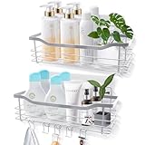 Duschablage Ohne Bohren Duschkorb Edelstahl: 2 Stück Badregal Duschregal Ohne Bohren Rostfrei Badezimmer Regal Badezimmer Organizer mit Haken & Klebeflächen - Selbstklebend Aufbewahrung für Bad Küche