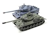 s-idee® 01919 2 x Battle Panzer 1:28 German Tiger T-34 mit integriertem Infrarot Kampfsystem 2.4 Ghz RC R/C Ferngesteuerter Panzer, Tank, Kettenfahrzeug 1:24, Neu 99824
