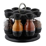 Relaxdays Gewürzkarussell, mit 8 Gewürzstreuern, 360° drehbar, tragbar, Kunststoff, HxD 17 x 19 cm, schwarz/transparent