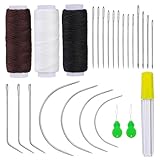 MASPHY Leder Nähnadeln Set, Nähgarn, 20 Stück Leder Nähnadeln und 3 Stück Nähfäden, perfekte Innendekoration, verwendet für Möbelreparatur, DIY Projekt Polster Reparatur Nähset