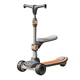 GAOCUNBING Elektroroller mit 3 Rädern, zusammenklappbarer Power Assist mit Musik, Cooler Beleuchtung, Roller für Jungen, höhenverstellbar, Abnehmbarer Sitz Grey