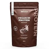 Nutri + Vegan Protein Schokolade 1 kg - Low Sugar Eiweißshake Chocolate Powder - Veganes Eiweißpulver Schoko 1000 g - Eiweiß Proteinpulver glutenfrei