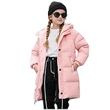 Guqmjde Winterjacke Mädchen Daunenmantel Lang Puffer Jacke Warme Wintermantel Kinder Daunenjacken Winddicht Outdoorjacke Casual Kapuzenjacke Freizeitjacke Mode Kinderjacke Thermo Mantel Rosa 140