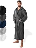 SIEGENTHAL® Herren Bademantel Frottee Velour 100% Baumwolle mit Kapuze Flauschig - Dunkelgrau M - L