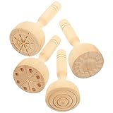 VICASKY 4Stücke Holztonformen Handgefertigte Stempel für DIY Tonhandwerk für Modelliermasse Kneten und Kreative Bastelprojekte