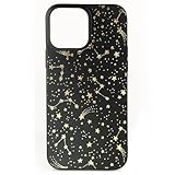 Cavka Schwarze Schutzhülle kompatibel mit iPhone 12 Mini, 13,7 cm (5,4 Zoll), goldfarbene Sternbilder, TPU-Gummi-Hülle, niedliches Sternmuster, himmlischer Bumper, luxuriös, minimalistisch,
