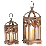 Laterne Holz Groß Landhausstil Deko - Romadedi 30/40cm Rustikale Landhaus Kerzen Laterne Braun, Windlicht Laterne Vintage für Weihnachten Balkon Garten Hochzeit Tischdeko Innen, Set of 2