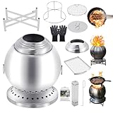 Goture Rauchfreie Feuerschale Ø18cm mit Dreifachverbrennung 150% Effizienz, Kugel-Feuertonne mit Grillrost und Untergestell für 360° Wärme, Garten, Terrasse, Camping (Raucharm & Tragbar)