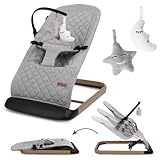 COIL Babywippe, Baby Bouncer, Babyschaukel, Schaukelstuhl, 3-Stufen-Verstellung, Anti-Rutsch-Elemente, ergonomische Polsterung (Braun/Grau)