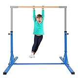 COSTWAY Gymnastik Turnreck, Turnreck 90-150cm höhenverstellbar, Reckstange klappbar mit Rollen, tragbarer Turnstangen bis 100kg belastbar, Reckanlage, Trainingsgeräte (Blau)