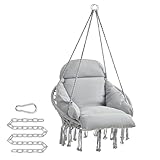 SONGMICS Hängesessel, Hängeschaukel, Hängestuhl, Dickes Kissen, skandinavischer Stil, für Wohnzimmer, Terrasse, Garten, Balkon, bis 120 kg belastbar, Zubehör inklusive, Taubengrau GDC042G11V3