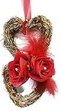 Shimmer-hj Valentinstag zusammen hängende Weidenkorbherzen mit roten Seidenrosen und Federn für sie oder ihn zum Valentinstag, Muttertag, Jahrestag oder Hochzeiten. Dekoration für Zuhause oder Arbeit.