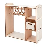 SUPERFINDINGS Zusammengebauter Puppenschrank Aus Holz 18x8x17.8cm PuppenhausKleiderschrank Mit 2 MiniaturSchubladen Und 8 kleinen Kleiderbügeln PuppenhausMöbelzubehör