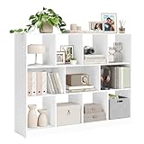 VASAGLE Bücherregal, Regal, Würfelregal, Standregal, 11 offene Fächer, horizontal, vertikal oder kopfüber verwendbar, 30 x 126 x 100 cm, für Wohnzimmer, Arbeitszimmer, Büro, weiß LBC054T14