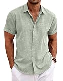 COOFANDY Herren Leinenhemd Kurzarm Casual Leinen Shirt Regular Fit Hemd Leichtes Sommerhemd Hellgrün M