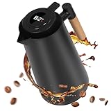 Dreamhigh® Thermoskanne 1L, Isolierkanne mit Temperaturanzeige, Warmhaltefunktion 24 Std, Kalthaltefunktion 48 Std, Schwarz