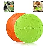 WELLXUNK Hunde Frisbees,Hund Scheibe, 2 Stück hundespielzeug Frisbee,Gummi Frisbee,für Land und Wasser,Hundetraining, Werfen, Fangen & Spielen(Grün + Orange)