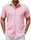 COOFANDY Hemd Herren Kurzarm Leichts Sommer Businesshemd Slim Fit Freizeithemd Button Down Anzug Hemd Männer Business Casual Herren Dunkel Rosa L