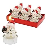 Dekohelden24 6er Set Teelicht Schneemann mit Laterne, Maße je Teelicht L/B/H: 4 x 4 x 7 cm.