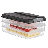 Hausfelder Kühlschrank Aufschnitt Box für Wurst und Käse, Aufschnittdosen mit Deckel stapelbar, 3 Frischhaltedosen und Wurstbox (3 Anthrazit Stapeldosen: 3x flach)