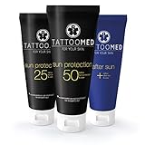 TattooMed All in Bundle SUN - Tattoo-Sonnenschutz für Tätowierte Haut - TattooMed Sun Protection LSF 25 & LSF 50 & TattooMed After Sun (3x 100ml)