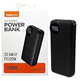 RIGWIG Power Bank PD 20W Schnellladung USB 22.5W x2, USB C Eingang/Ausgang, LED Display W/Smart Chip Akku Pack für iPhone 16/15/14/13 Pro Max Smartphone Android Powered By Recci (20.000 mAh)