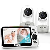 Babyphone mit 2 Kameras und Audio 30 Stunden wiederaufladbare Batterie, 5' großer geteilter Bildschirm, ferngesteuerte Schwenk-/Neige-/Zoom-Kamera, Zwei-Wege-Gespräch, Nachtsicht, kein WiFi