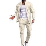 Generisch Herren Trainingsanzug Outfit Set Zweiteiler Waffel Jogginganzug Reißverschluss Jacke und Jogginghose Freizeitanzug Jogginganzug Sportanzug Set Tracksuit