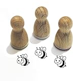 Stemplino® Ministempel® - Motiv: Betti Biene F050-12mm Durchmesser - Holzstempel Tier Schule Kinder Stempel Bullet Journal Stempel mit Biene Imker Honig Lehrer Fleiß