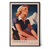 Paul Sinus 40x60cm Wandbild Zermatt Vintage Eleganz Personalisierbar Retro-Reiseposter auf Leinwand und Holzrahmen