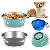 Hundenapf 2 Stück, Futternapf aus Edelstahl mit Rutschfestem Silikonboden, Wassernapf und Fressnapf für Kleine, Mittelgroße und Große Hunde und Katzen（860ml）