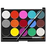Senbos Kinderschminke, 15 Farben auf Wasserbasis Ungiftige Schminkpalette, Körperbemalung Zubehör, Waschbares Gesichtsbemalungs Sets für Kinder mit 2 Pinseln für Party, Cosplay, Karneval