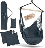 BELLAMATILDA Hängesessel 100% Baumwolle, extra lang und 3 Kissen, Hängesessel Outdoor & Indoor, XXL-Hängesitz für Erwachsene & Kinder bis 150 kg, Garten, Wohnzimmer, Balkon, hellgrau (Ocean Grey)