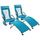 WKFAMOUT Strandstuhl Klappbar mit Gepolsterten Fußstütze 2er Set bis 120KG Hochlehner Klappstuhl Niedrig Campingstuhl Liegestuhl für Strand mit Kissen Aufbewahrungstasche Netzbelüftung Cyan