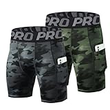 LNFINTDO 2er Pack Herren Kompressionsshorts Funktionsunterwäsche Tights Kurz Unterhose Sport Laufhose Schnelltrocknendes Base Layer Tights atmungsaktive Radlerhose mit Handytasche
