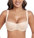 DotVol Damen Balconette BH Große Größen Unterwäsche Breite Träger Leicht Gepolstert Lingerie mit Bügel Spitzen(Beige,85E)