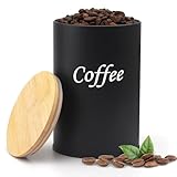 Kaffeedose Luftdicht 500g, 500ML Kaffeebohnen Behälter, Kaffeebehälter Luftdicht für Kaffeebohnen Aufbewahrung, Kaffee dose für Kaffee mit Deckel aus Holz in Schwarz Matt