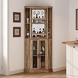 LINSY HOME Eck-Barschrank, 174 cm hoch, Bauernhaus-Weinschrank mit drehbaren Likörregalen, Hausbarenschrank mit Scheunentür und verstellbaren Regalen für Esszimmer, Wohnzimmer, Küche (Braun)
