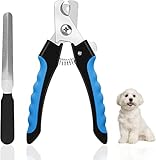 Nepfaivy Krallenschere Krallenschneider für Hunde und Katzen - Profi Krallenzange Edelstahl mit Nagelfeile, Hohe Qualität Krallenpflege Schneider mit Abstandshalter für Haustiere (Blau, S)
