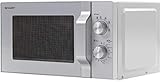 Sharp R204S Solo-Mikrowelle / 20 L / 800 W / 6 Leistungsstufen / Zeitschaltuhr von 30 Minuten bis 00 Sekunden / Gewichtgesteuertes Auftauen / Glasdrehteller (24,5 cm) / silber
