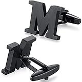 HONEY BEAR 1 Paar Herren Edelstahl Manschettenknöpfe Hochzeit Cufflinks Manschettenknopf Silber Buchstabe,MEHRWEG (M-schwarz)