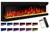 Mexhom 36'-91.4cm Elektrokamin 3-seitiges Glas Eingebauter Elektrischer Kamin，13 Mehrfarbige Flammen, Heizung, DIY Kristall & Log Set, Smart App & Fernbedienung