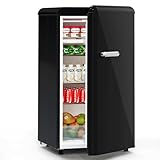Devoko 75L Kühlschrank mit Gefrierfach in Schwarz–Retro Kühlschrank (Fridge/Refrigerator) mit 2 Glasböden, Gemüsefach & Temperaturregelung – Leiser Betrieb für Küche, Studentenzimmer oder Büro