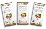 3 Stück Kakaopulpe Bitterschokolade mit dem Fruchtfleisch der Kakaobohne gesüßt. (PulPura Tafel, Drei Sorten 222g)
