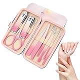 FENQURO Maniküre Set, Nagelset Nageletui Nagelknipser Reise Essential Nagelpflege Werkzeuge Mode Edelstahl Nagelknipser Kit Pediküre Kit Pflege Nagel Geschenk für Frauen Freunde und Eltern (Rosa)